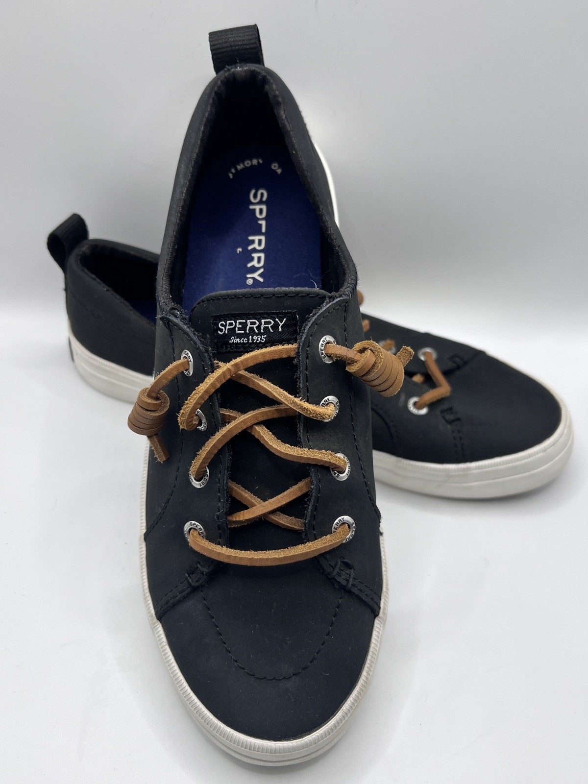 Sperry Pier Wave Dock Siders Women Size 7 Black Canvas Leather STS84642