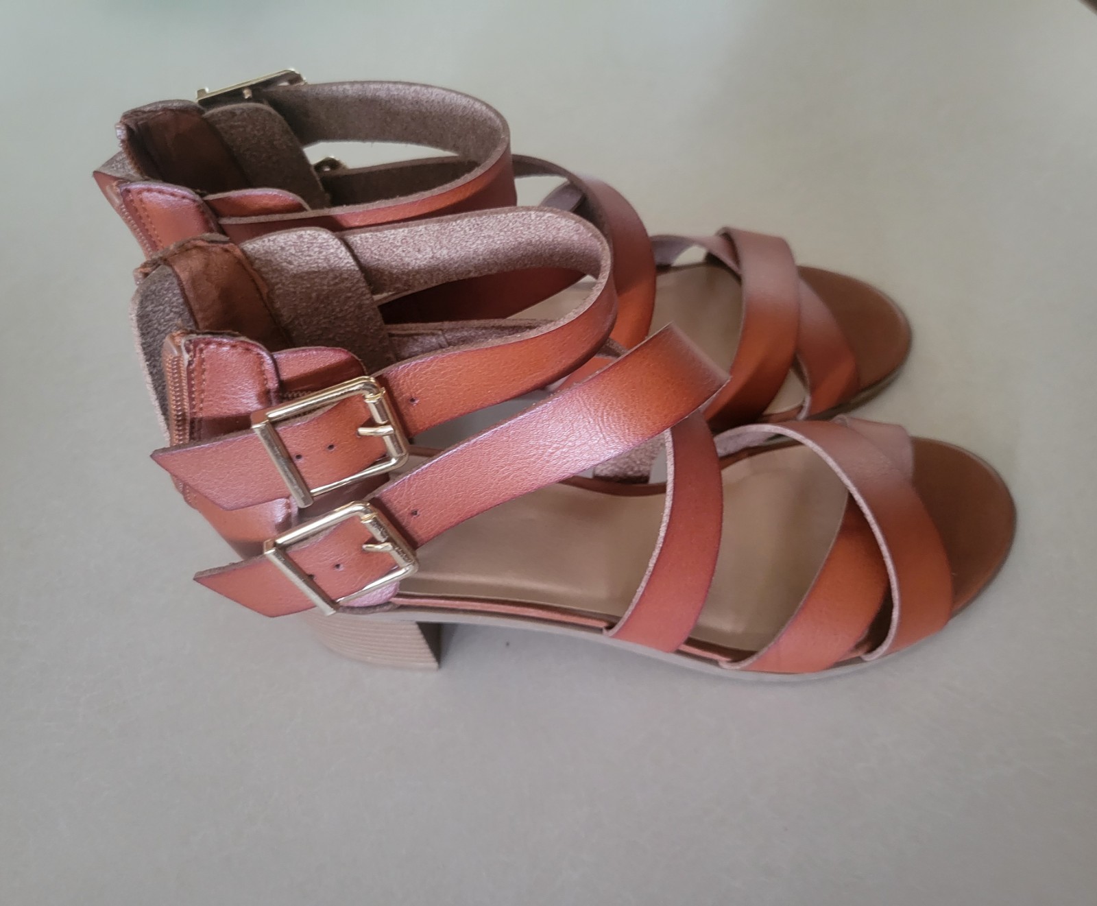 Material Girl Danee Strappy Block Heel Sandals Cognac