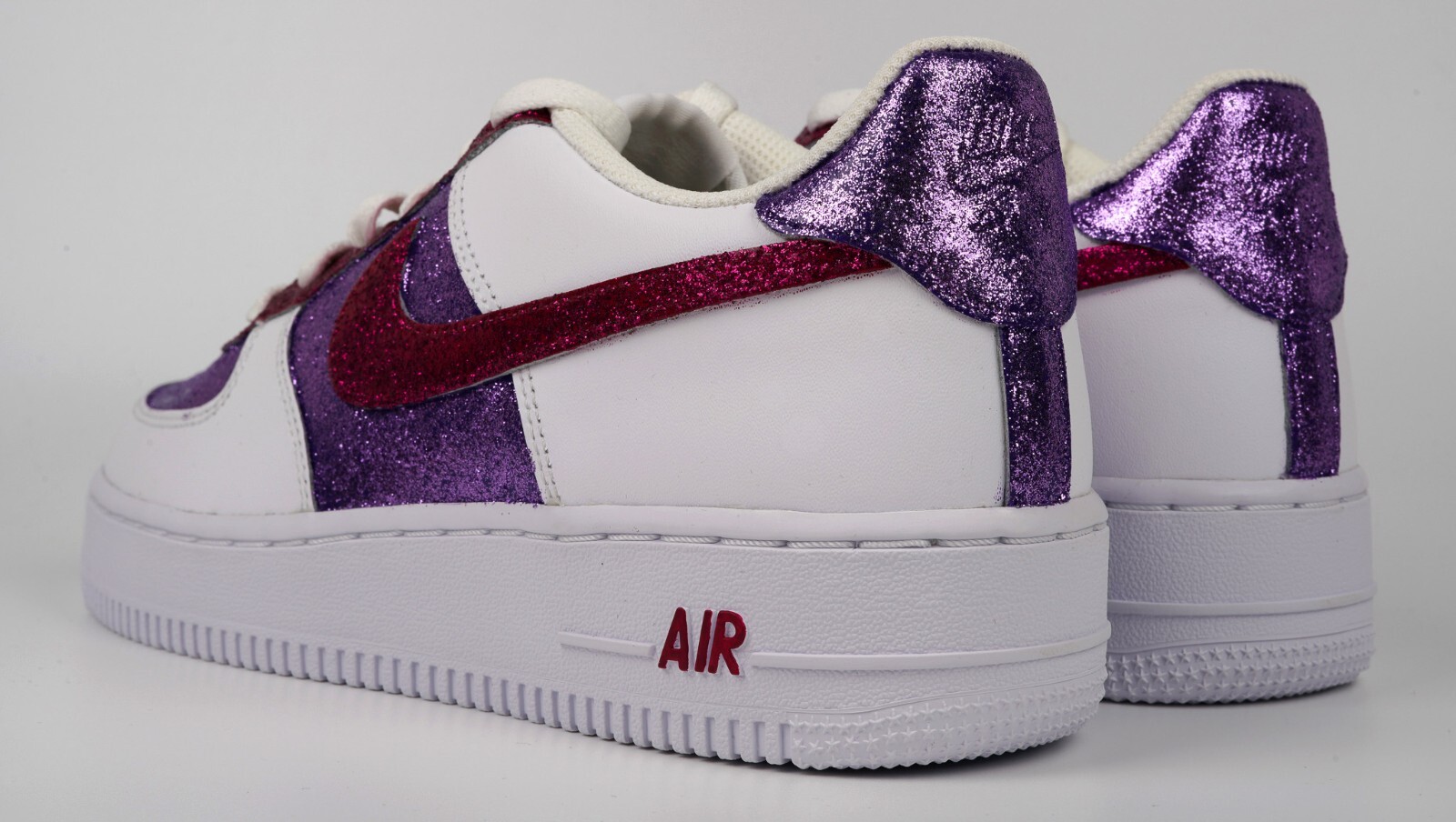 Nike Air Force 1 Custom Glitter Sparkle Sneakers Purple Magenta Pink White Shoes