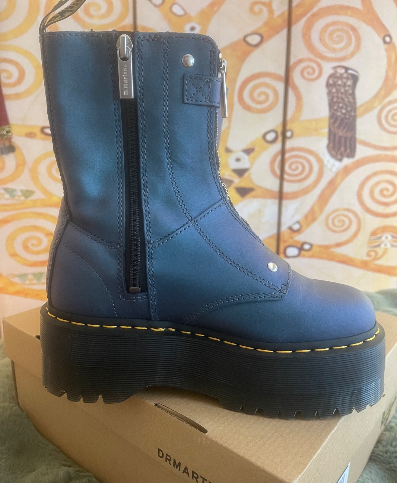 Dr. Martens Jetta Hi Max Deep Blue Platform Boots Women’s 7 EU 38 Front Zip