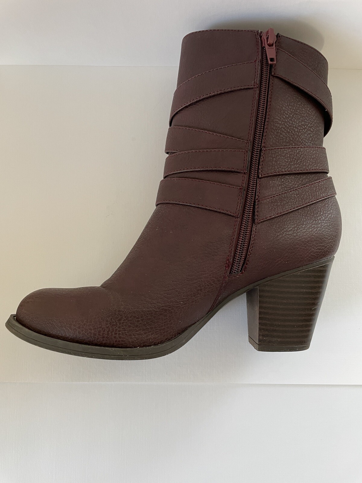 JUST FAB KATJA Four Buckle Sock Lining Ankle Boots Zip up Women Size US8 EU38.5