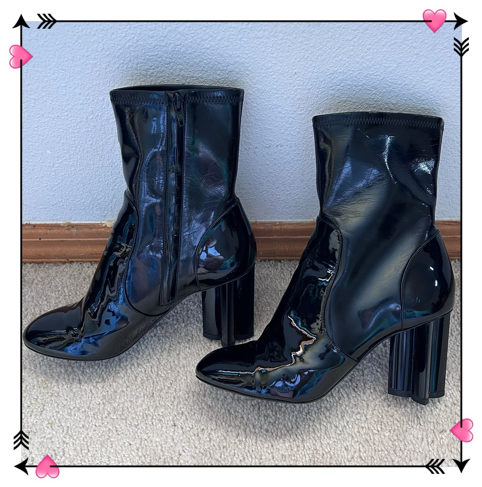 Louis Vuitton Uniforms Patent Silhouette Monogram Flower Ankle Boots Black 36