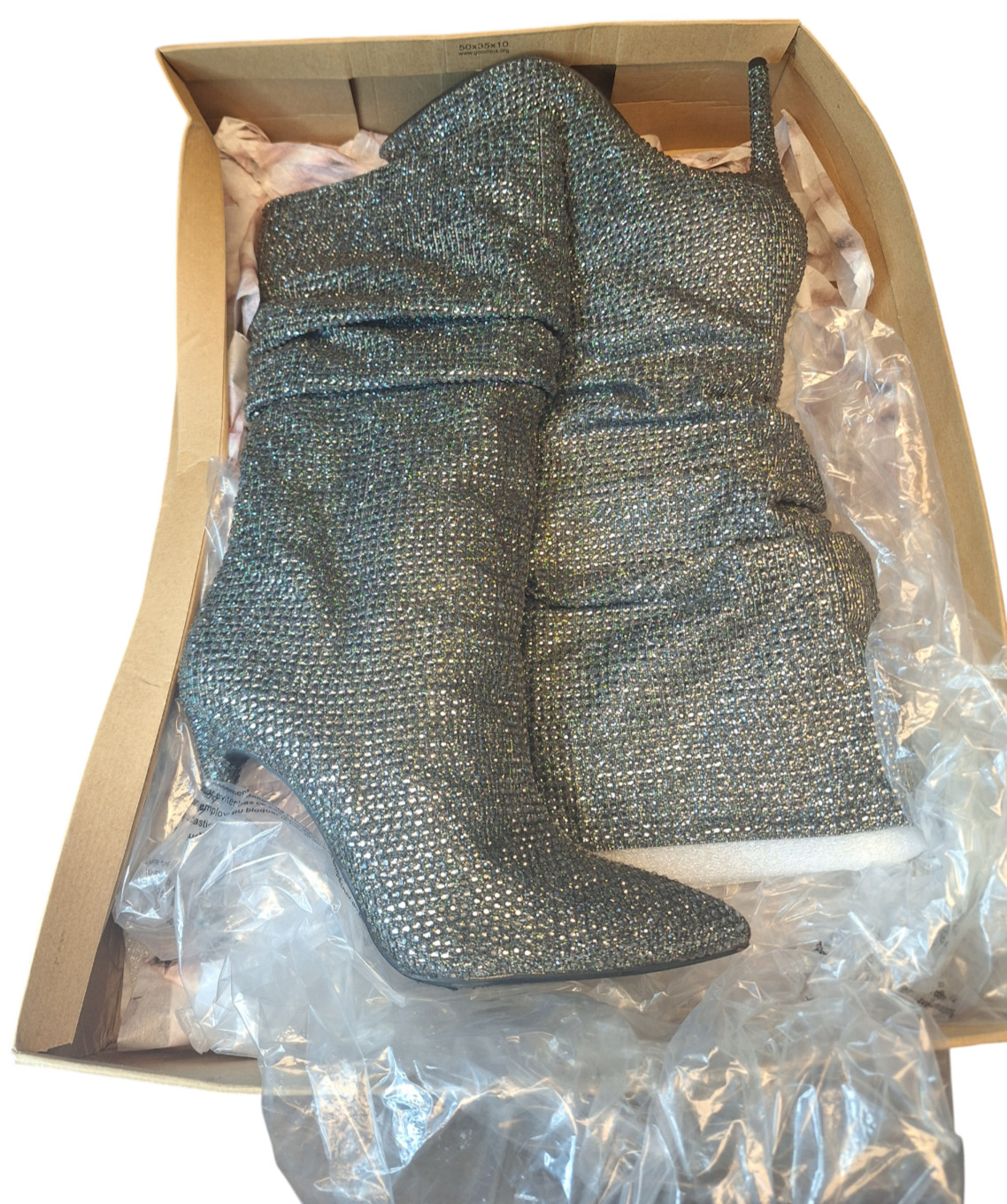 Jessica Simpson Layzer Slouchy Rhinestone Boots Pewter Silver 8.5 High Heel