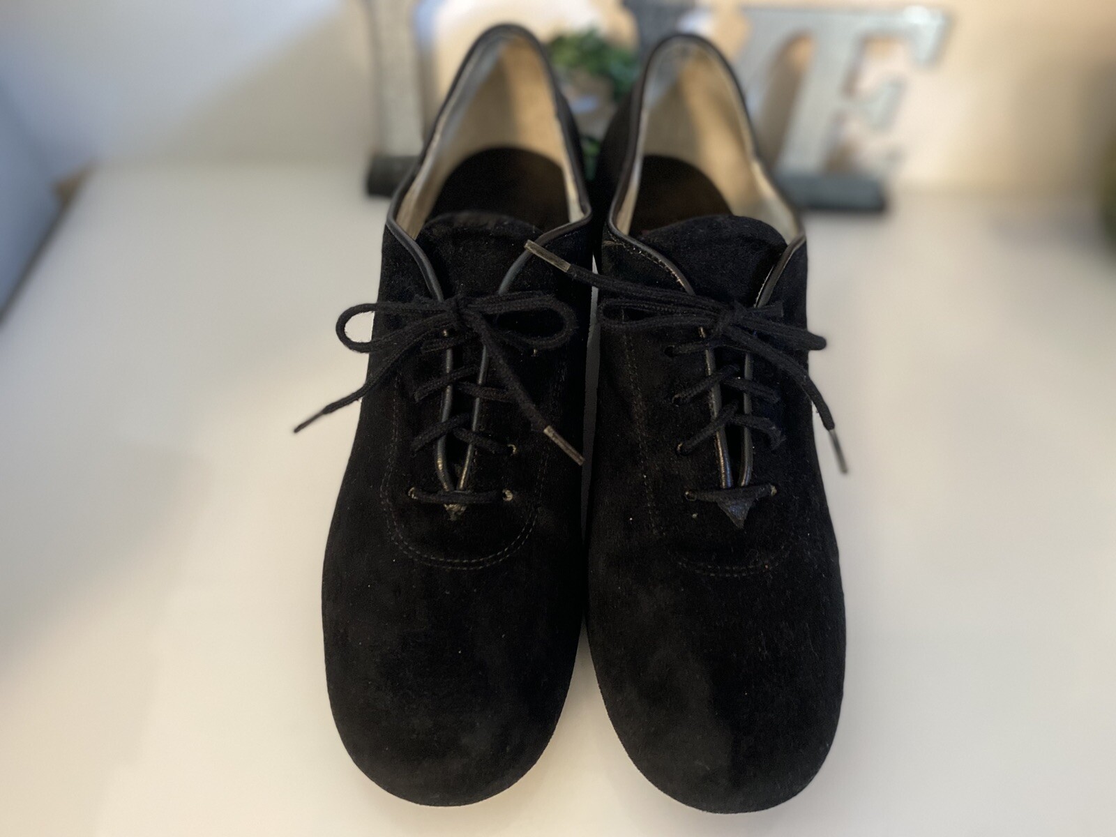 Vintage Celebrity Suede Handmade In USA Black Lace Up Heel Shoes Women Size 7.5