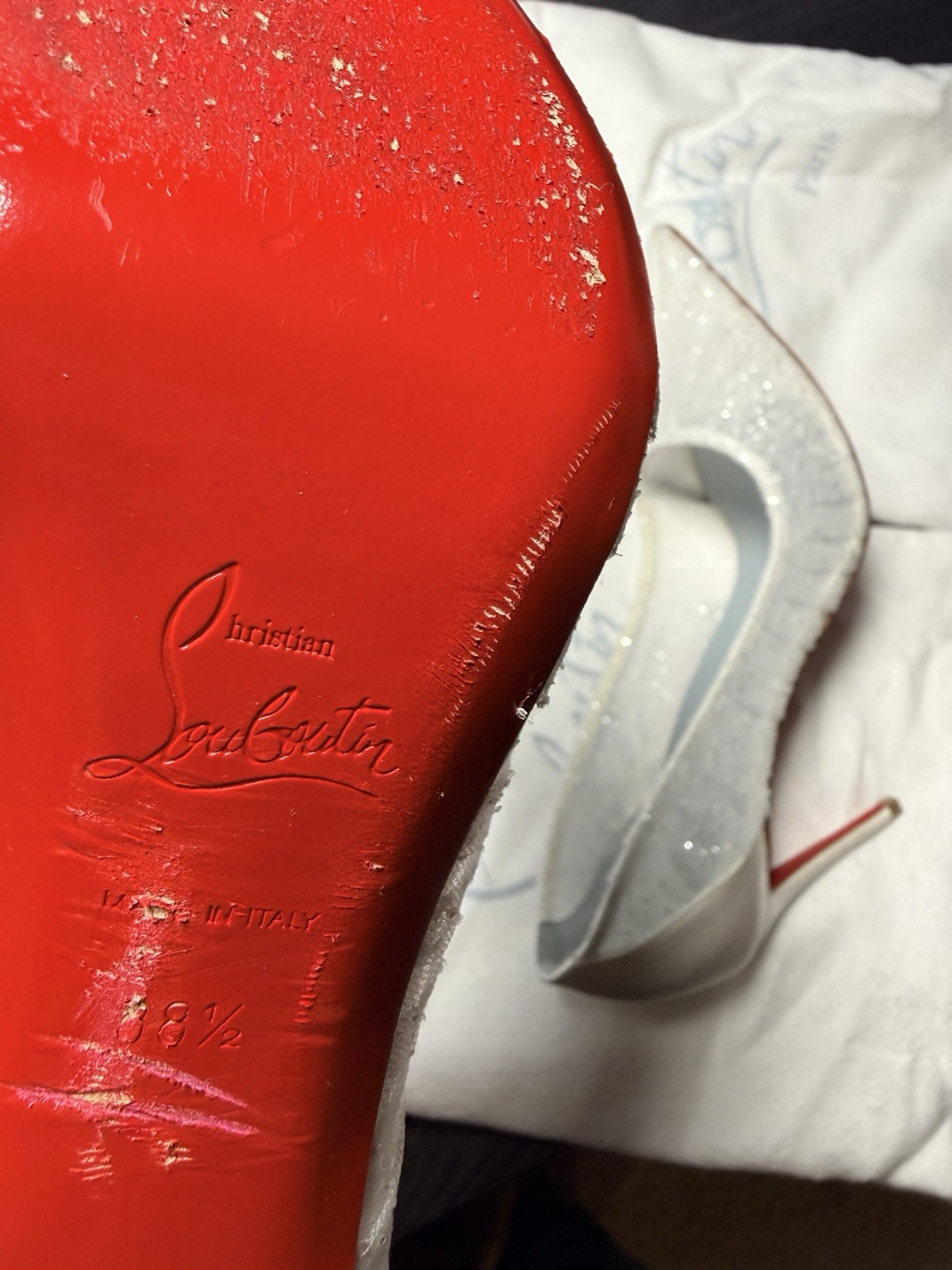 Christian Louboutin Kate Draperia 85 Bridal Pumps White Silver EU 38.5/US 8.5