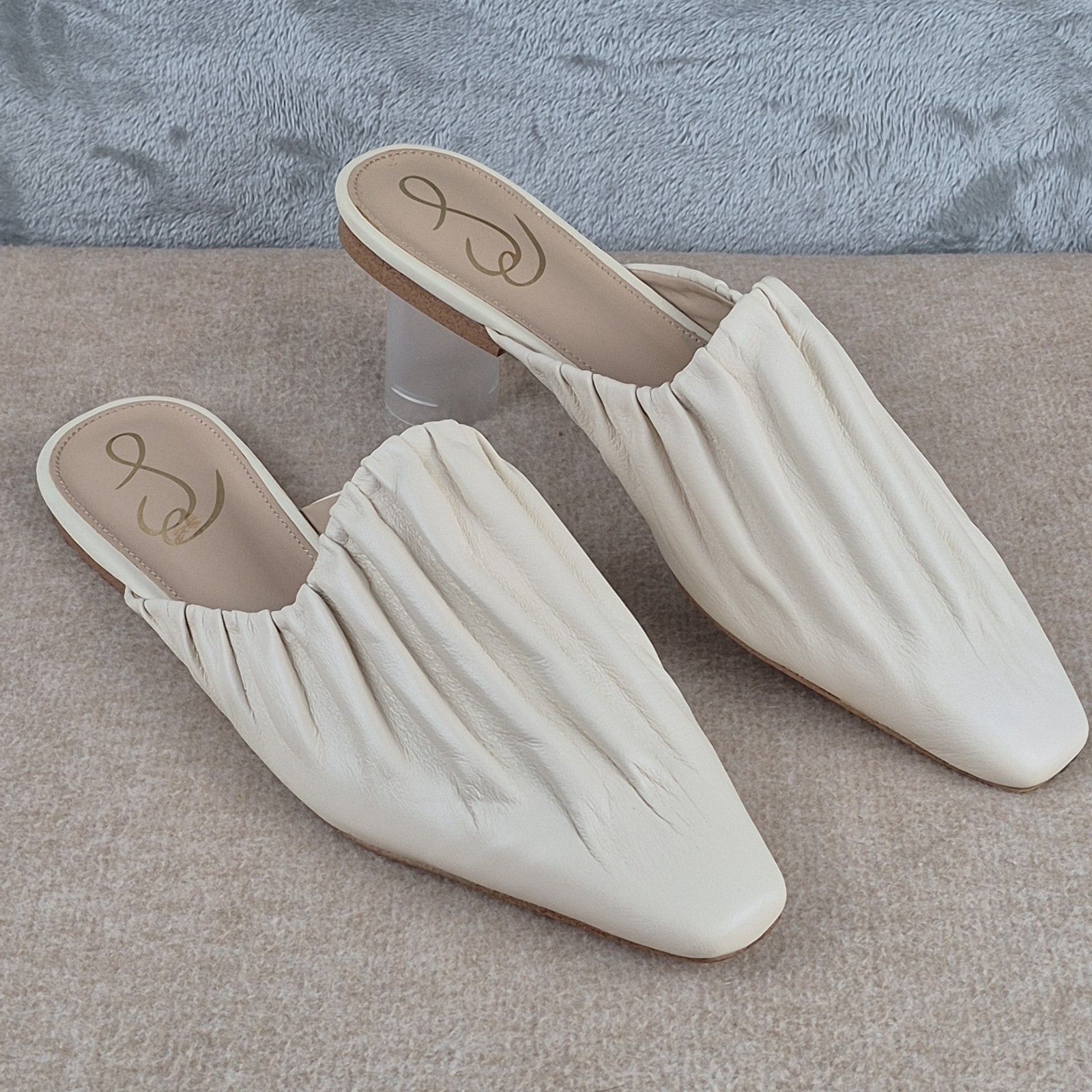 Sam Edelman Cecilia Mule Ivory Pleated Leather Shoes Size US 8.5 Retail $120