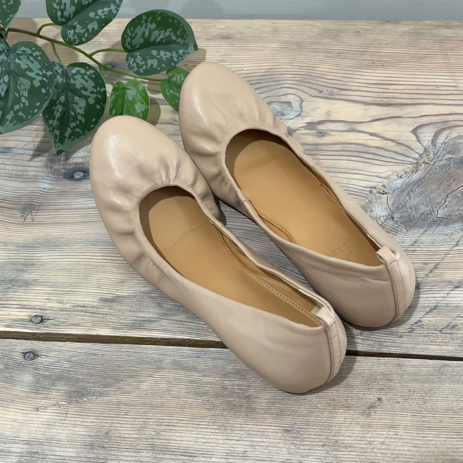 J.Crew Cece Ballet Flats Womens 9.5 Beige 100% Leather Minimalist Preppy
