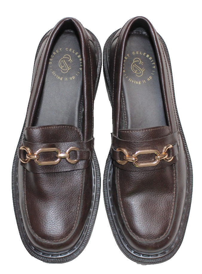 Secret Celebrity Chunky Platform Y2K Shoes Women’s Size 8 Brown Brass Chain NWOT