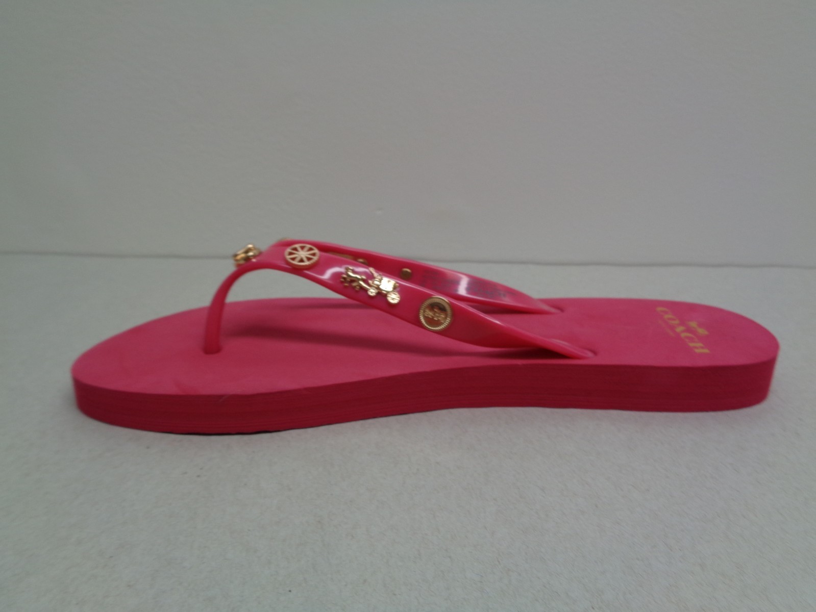 Coach Size 6 M ALYSSA CHARMS Dahlia Pink Flip Flop Sandals New Womens Shoes