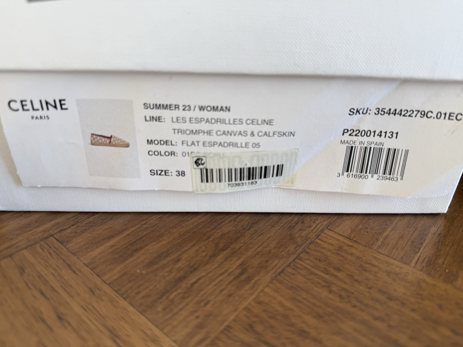 Céline Les Espadrille Triomphe Jacquard Canvas Leather Espadrille Ecru Sz 38/8