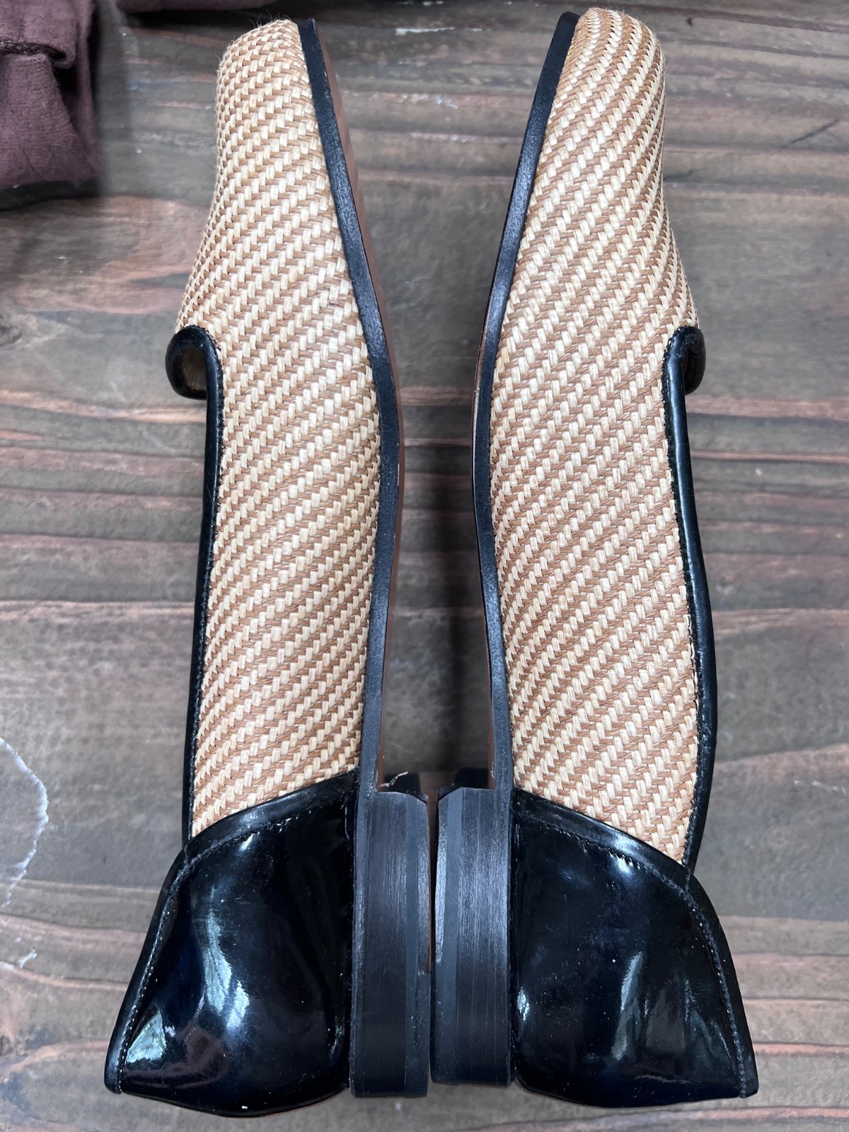 Stubbs and Wootton Eco Friendly Green Line Raffia and Patent Shoes, size 9, NEW
