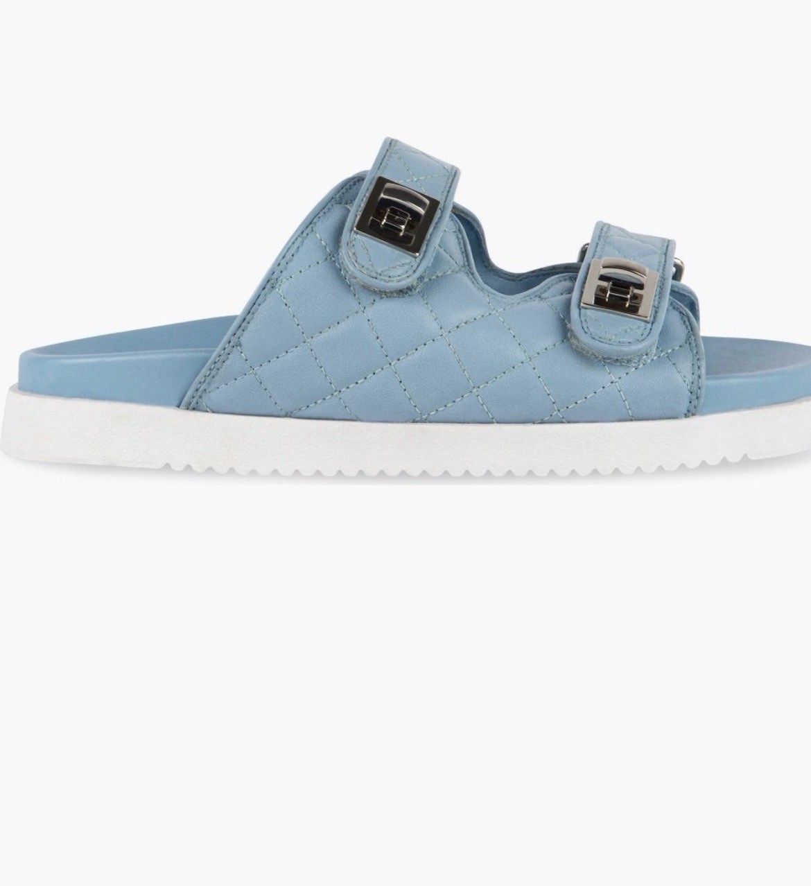 Steve Madden Women’s Quilted Leather Double Strap Buckle Slide Sandals 8 Blue