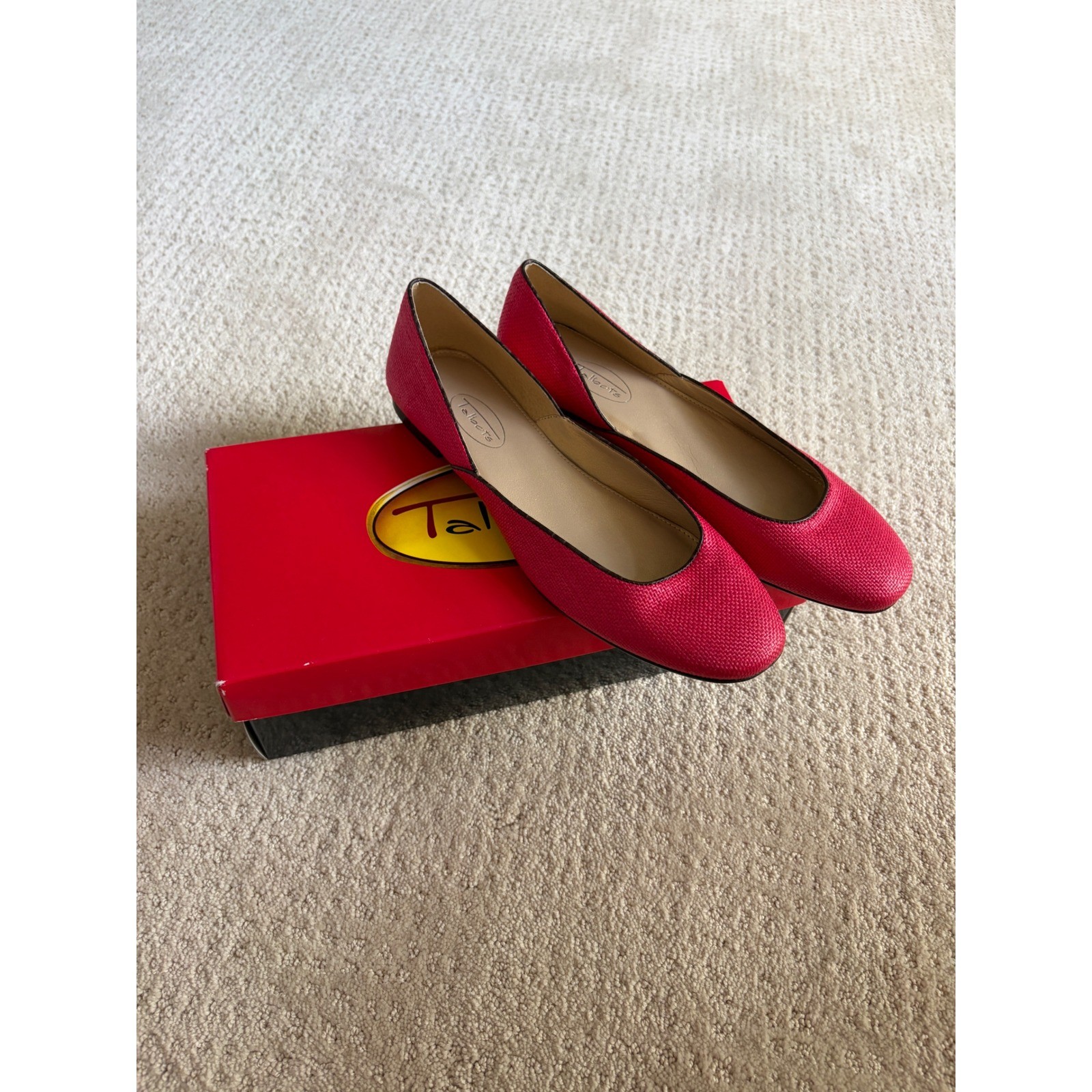 Talbots Womens Red Textured Raffia Ballet Flats Leather Sole Round Toe Shoes 8B
