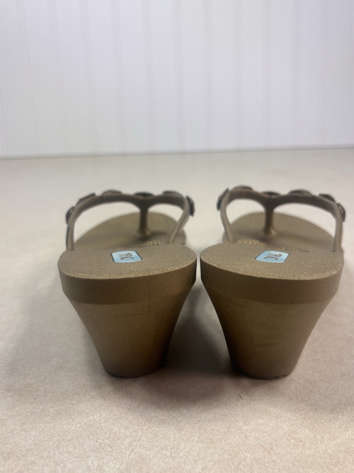Oka B Alexa Jeweled Wedge Sandal Bronze Metallic Heel Flip Flop Womens S 25036