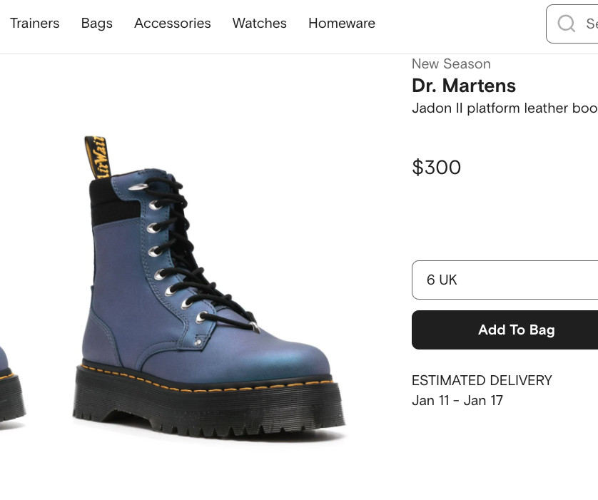 Dr. Martens Jadon II Hardware HDW Platforms DK Blue/Bla MSRP$300 FiveStarREVIEWS