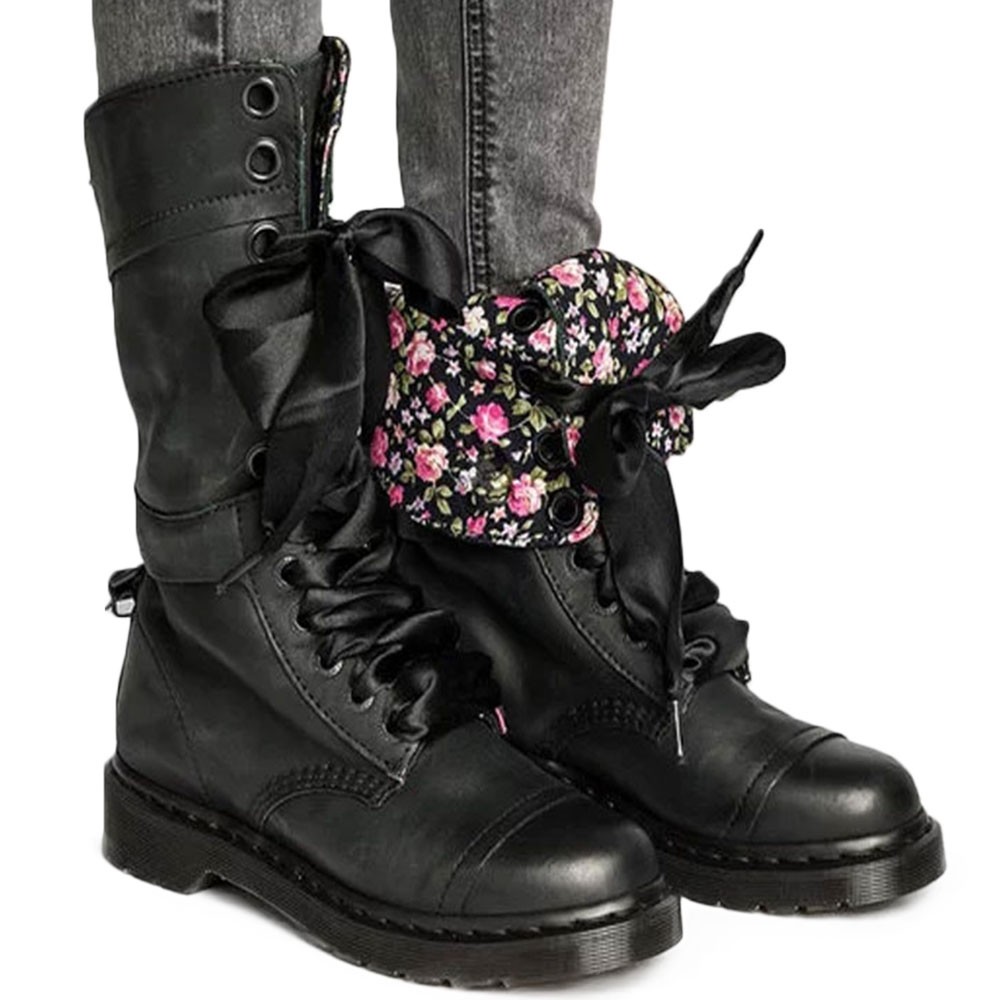 Retro Womens Mid Calf Boots Lace Up Biker Punk Military Combat Ankle Bootie Shoe
