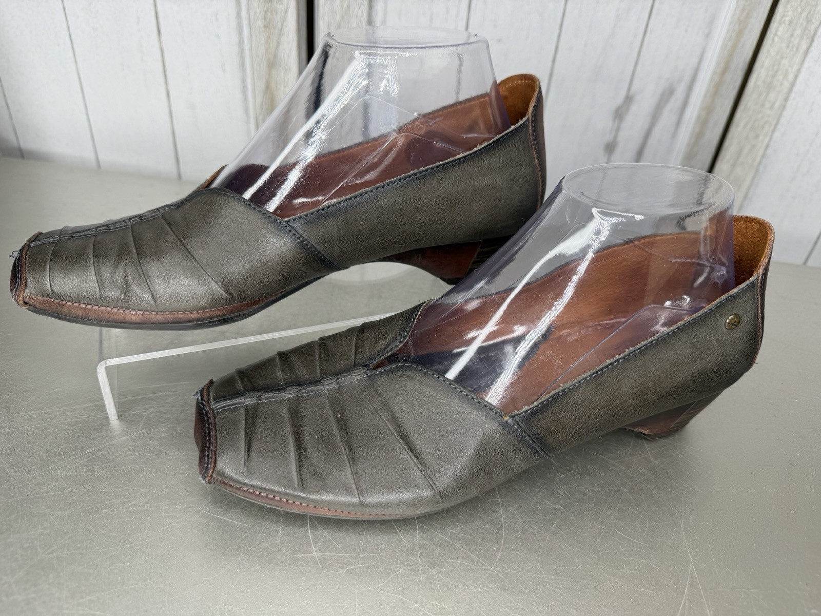 Pikolinos Gandia Square Toe Brown Gray Leather Mary Jane Low Heel Women’s 39