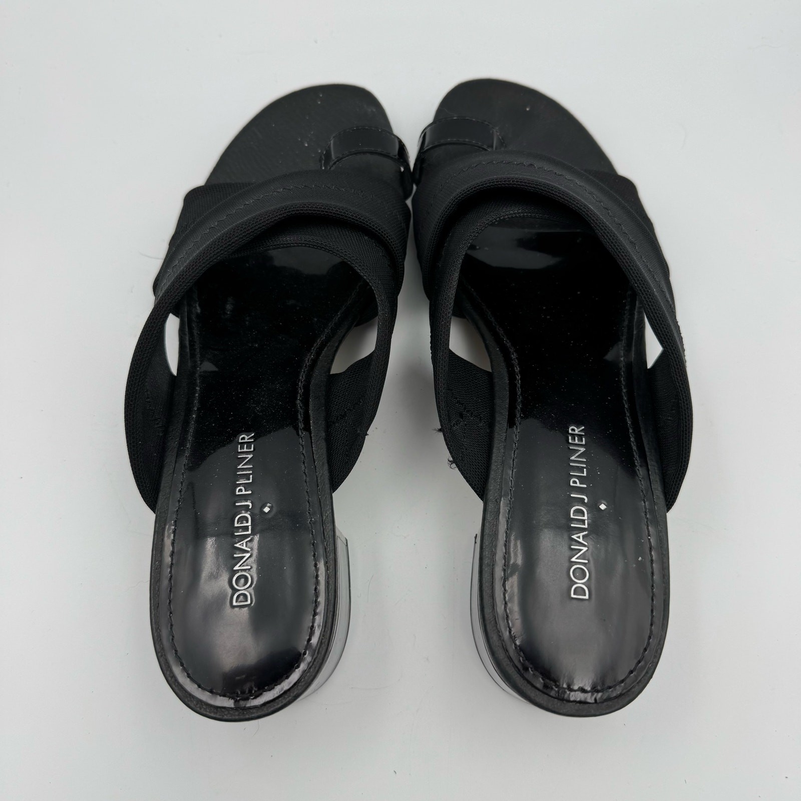 Donald J Pliner Toto Black Stretch Toe Ring Slide Sandals Block Heel Women’s 7M