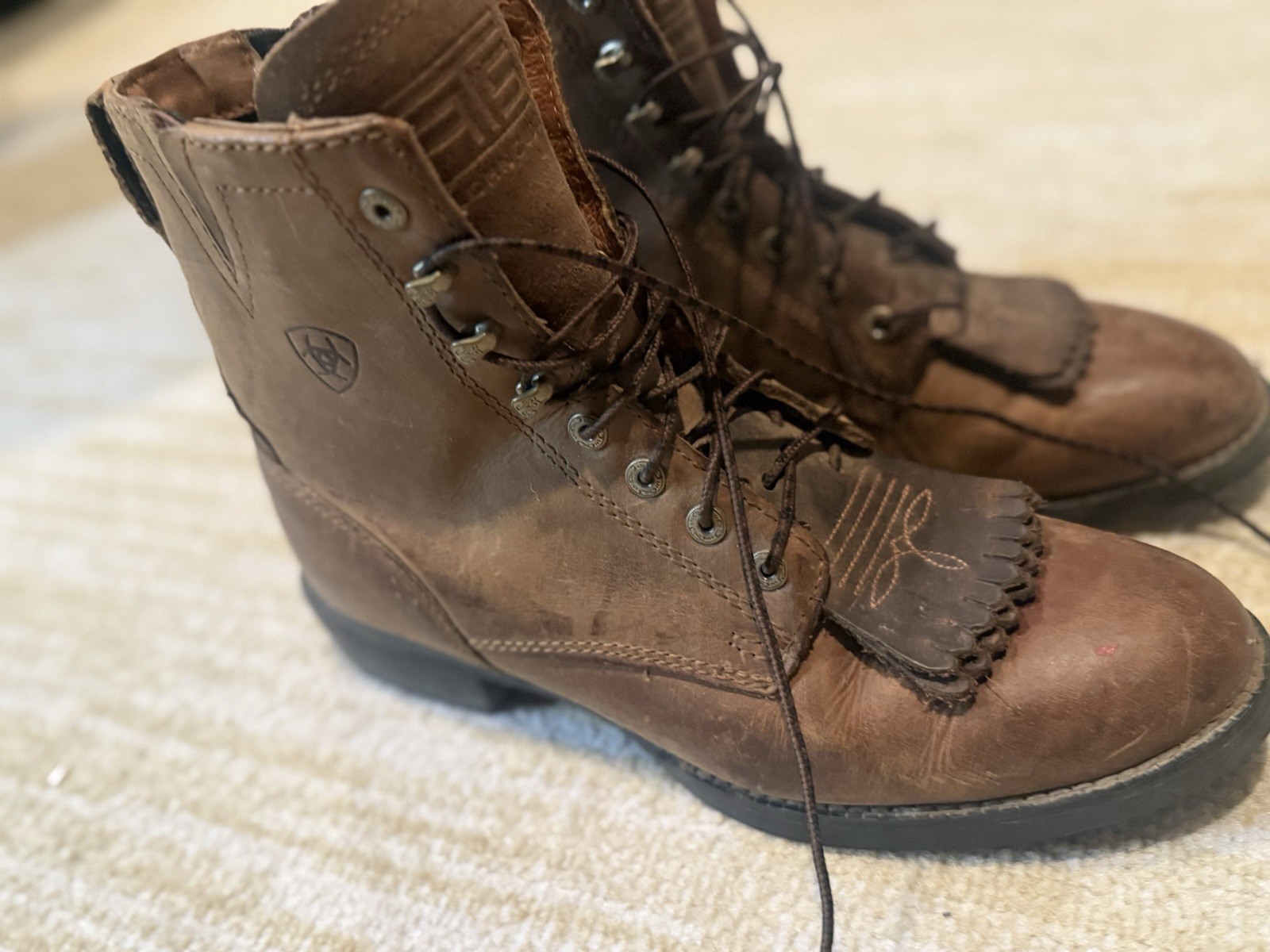 Ariat Brown Leather Lace Up Western Boots Fringe Heritage Lacer Women’s 8.5B