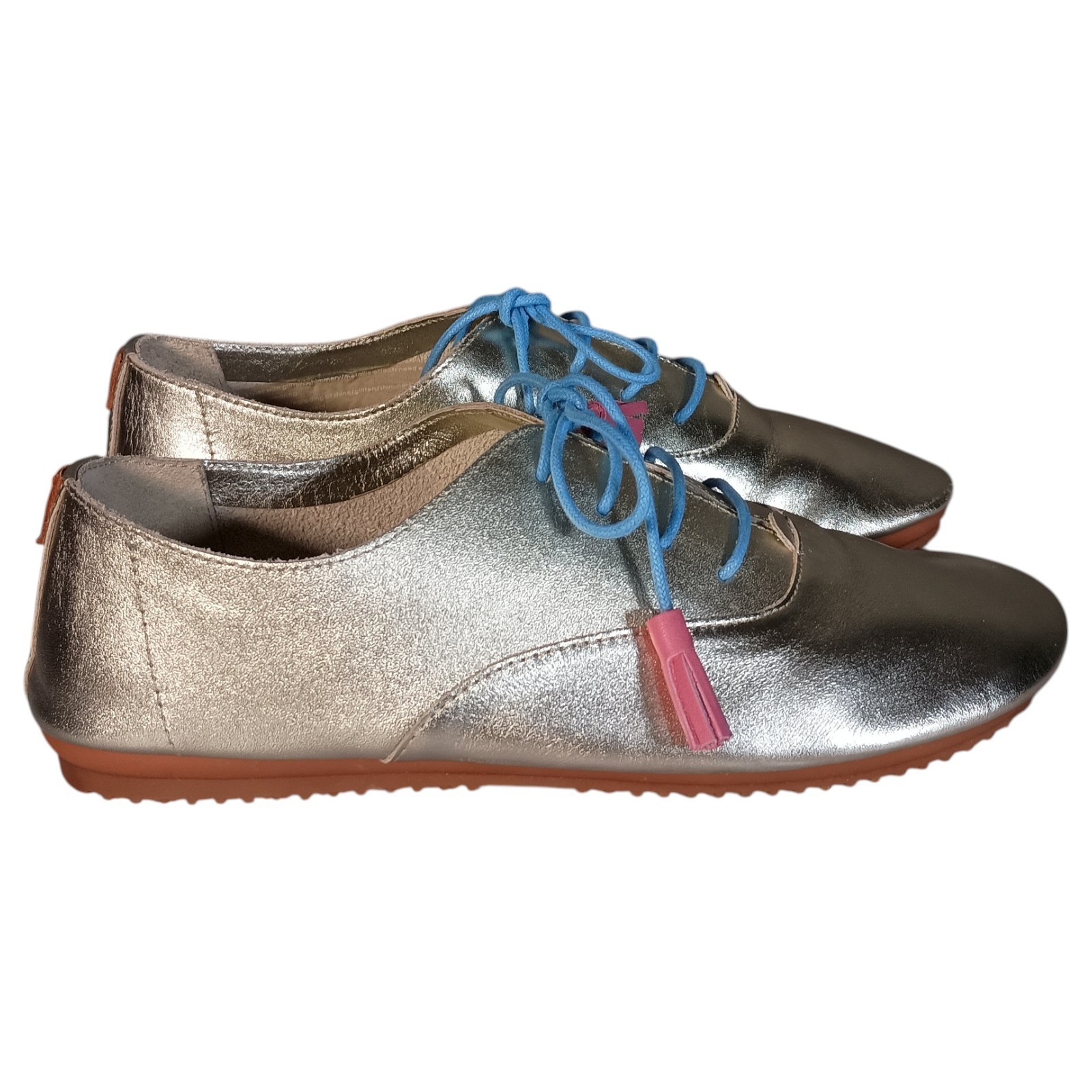 Anothersole Shoes Womens 6.5 Silver Leather Sneaker Flat Round Toe Lace Up 37