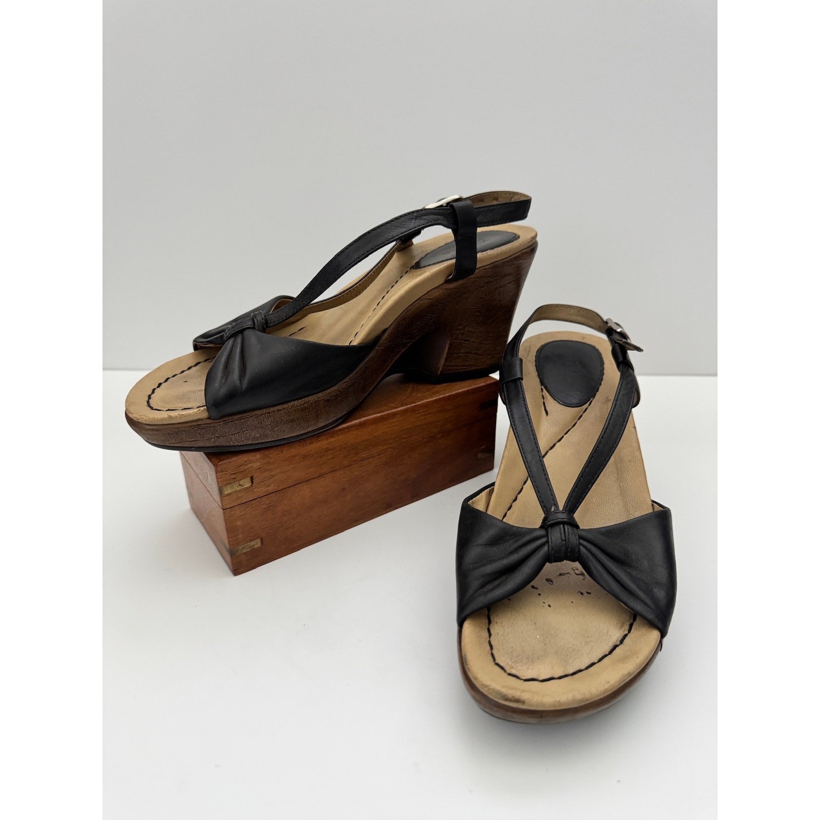 DANSKO Wedge Sandals Women US 6 Black Leather Comfort Slingback