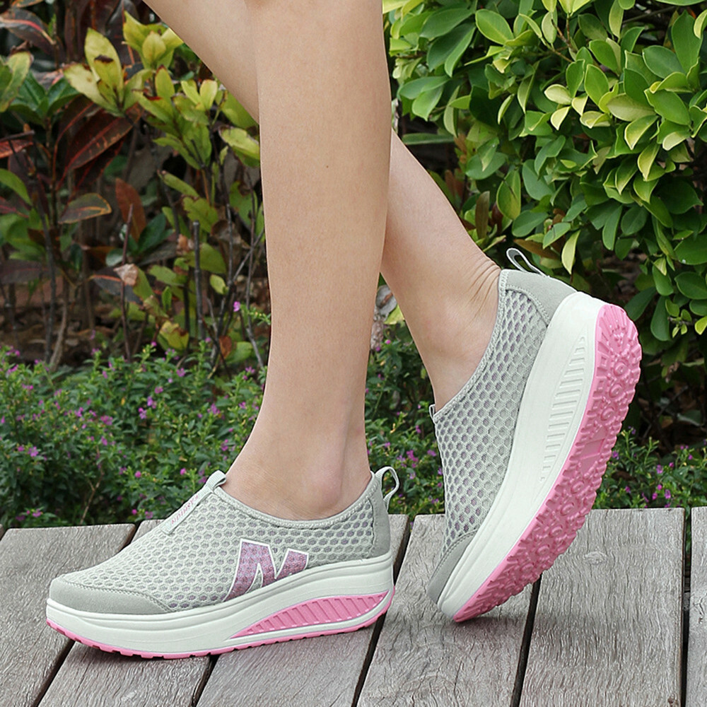 Women Casual Sport Shoes Walking Platform Breathable Mesh Running Wedges Shoes