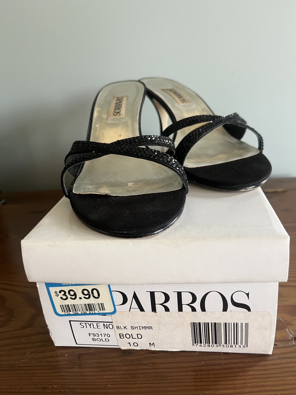 CAPARROS Black Sequin Slide Heels Women’s 10 B 3 1/4 inch heel