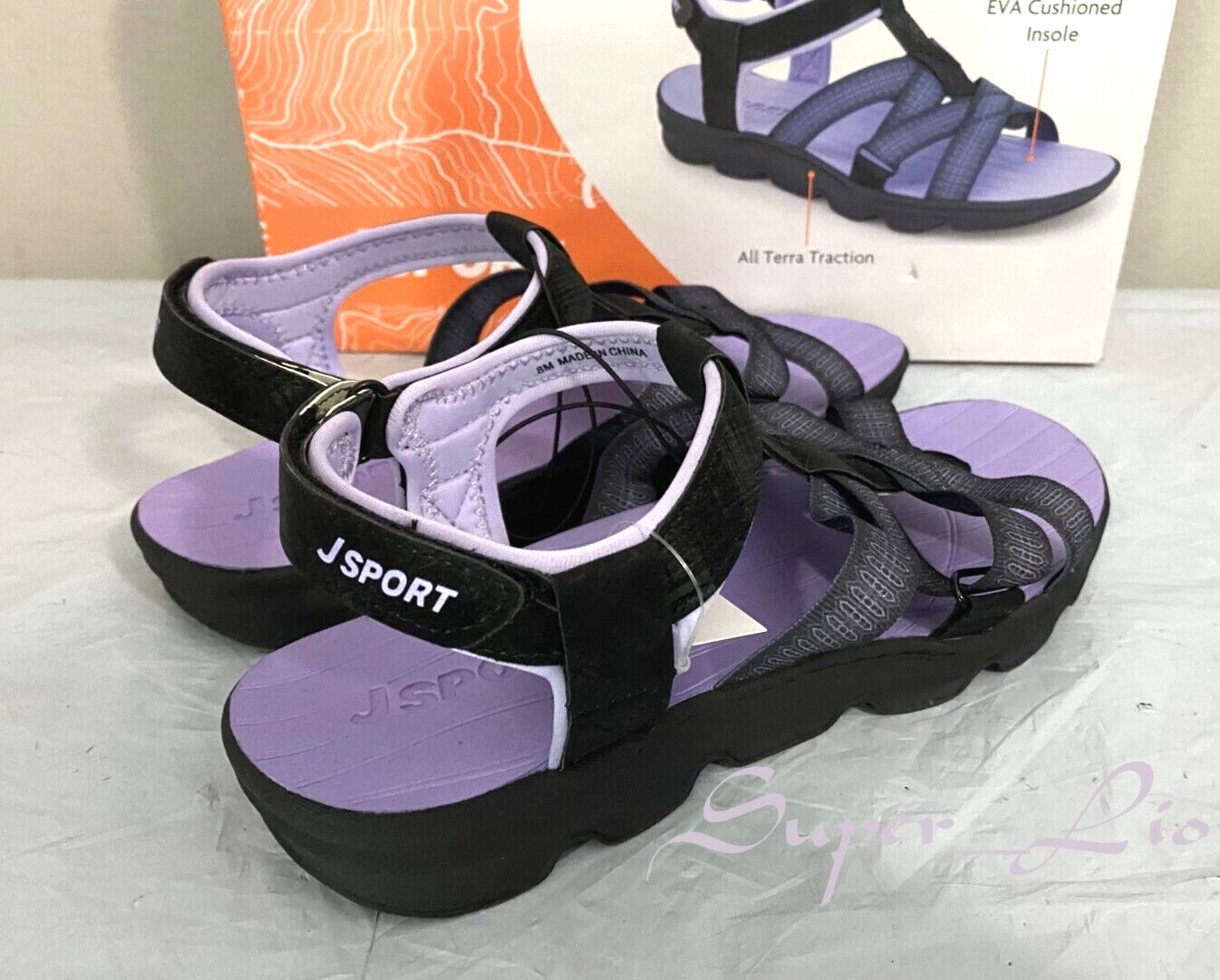 NEW JSport Women’s KAIA Adjustable Strap Sports Sandal – PICK SIZE Black/Purple