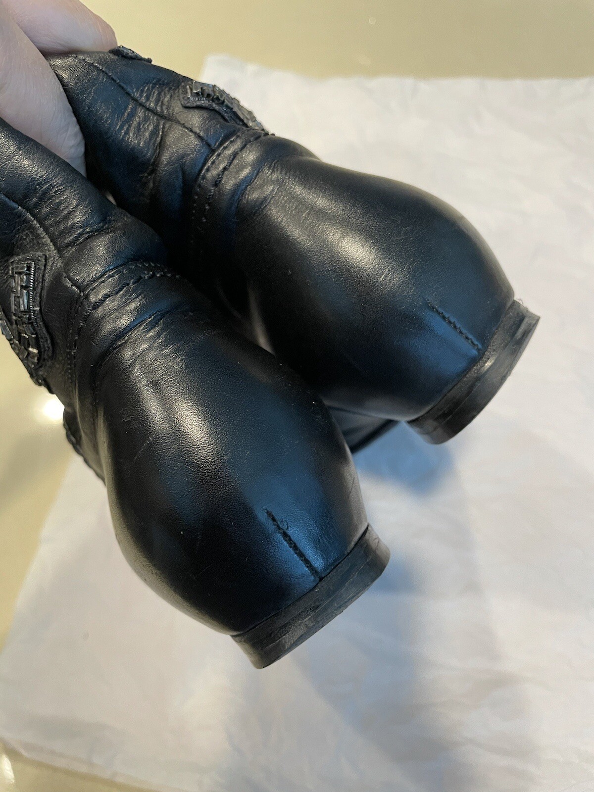 ❤️CHANEL Authentic Leather Boots 37 Beaded Crystal CC Logo Pull Up Booties Shoes