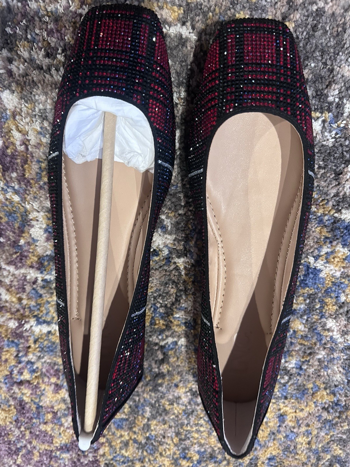 I.N.C. International Concepts Women’s Red/Black Plaid Rhinestone Ballet Flats 8M