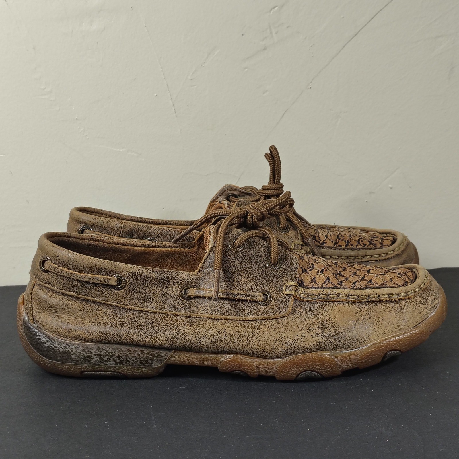 Twisted X Driving Mocs Women 8 Brown Leather Snakeskin WDM0069 Western Loafers