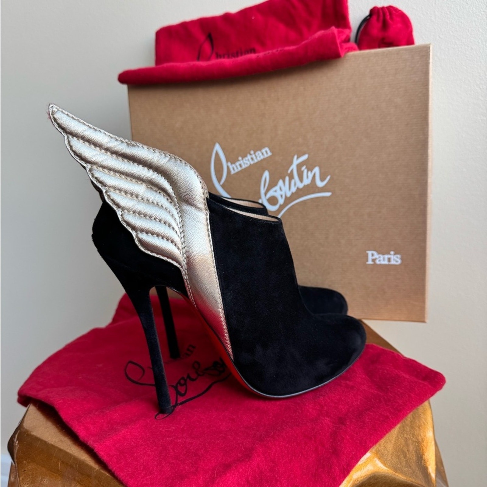 Christian Louboutin Mercura Suede Leather Boots with Wings, US Size 9 (CL 39.5)