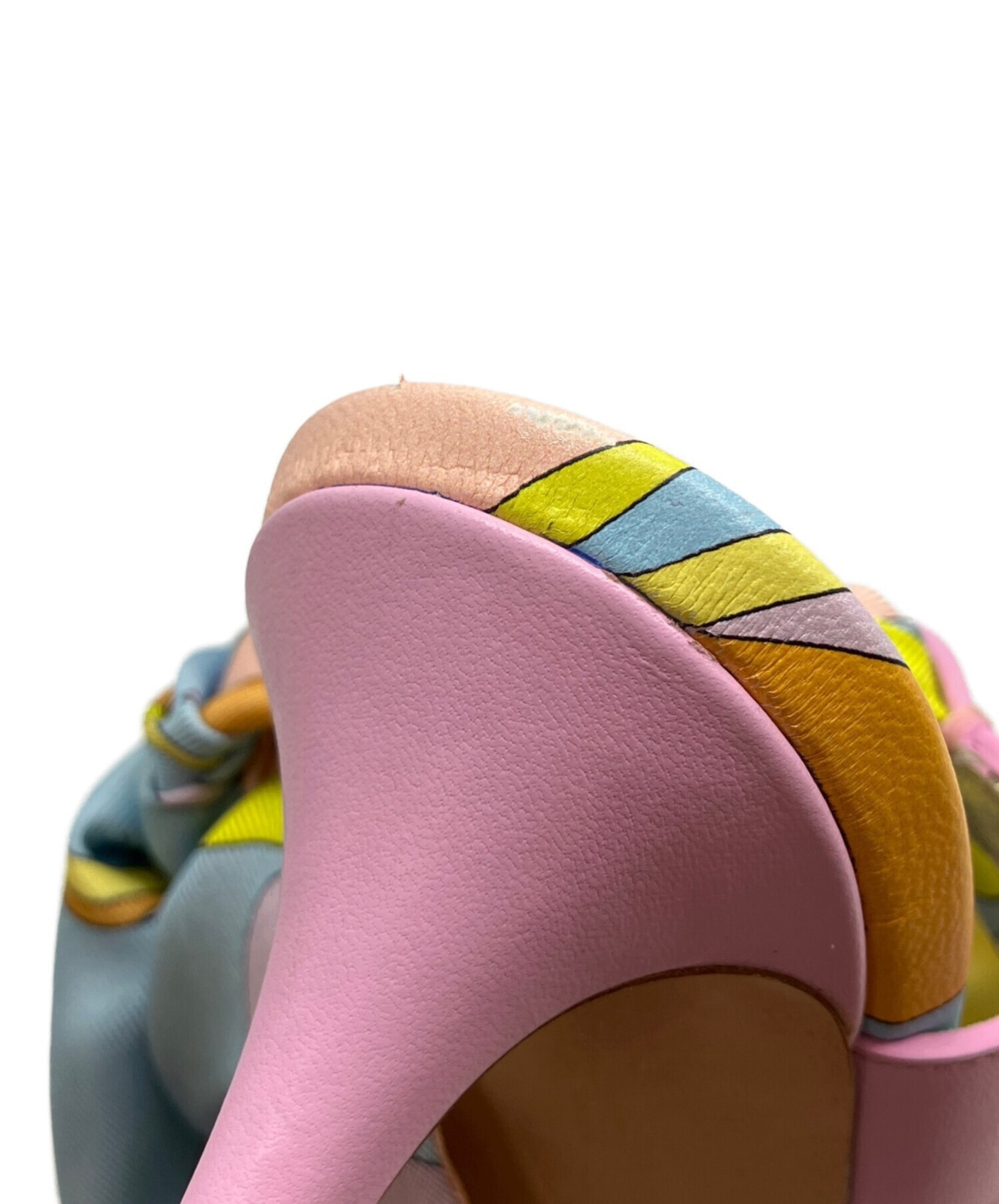 Emilio Pucci Sandals Geometric Scarf Detail Heel Pink Blue Multicolor Size 37.5