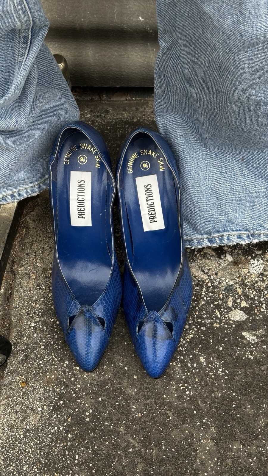 Predictions Pump Heels Shoes Blue Genuine Leather Snakeskin