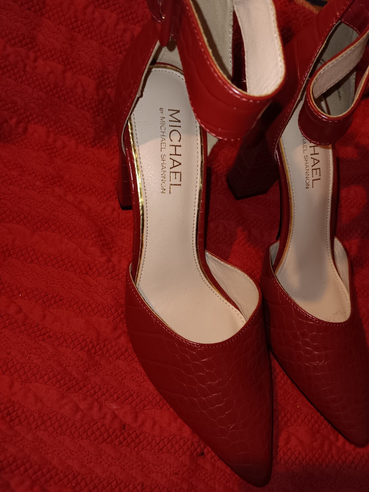 Michael by Michael Shannon Red Croc-Embossed Leather Ankle Strap Pumps 9