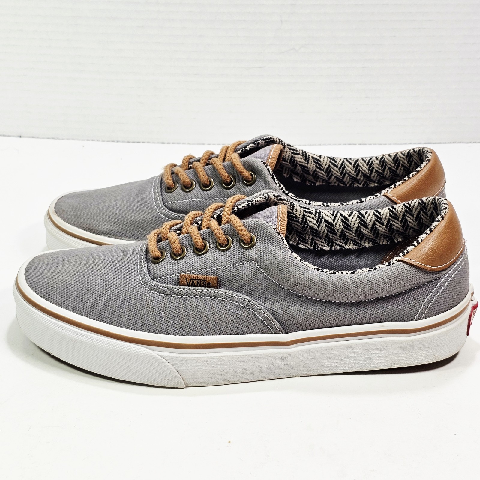 VANS Era 59 Womens 9.0 M C&L Sneakers Frost Gray Chevron Canvas Leather 500714