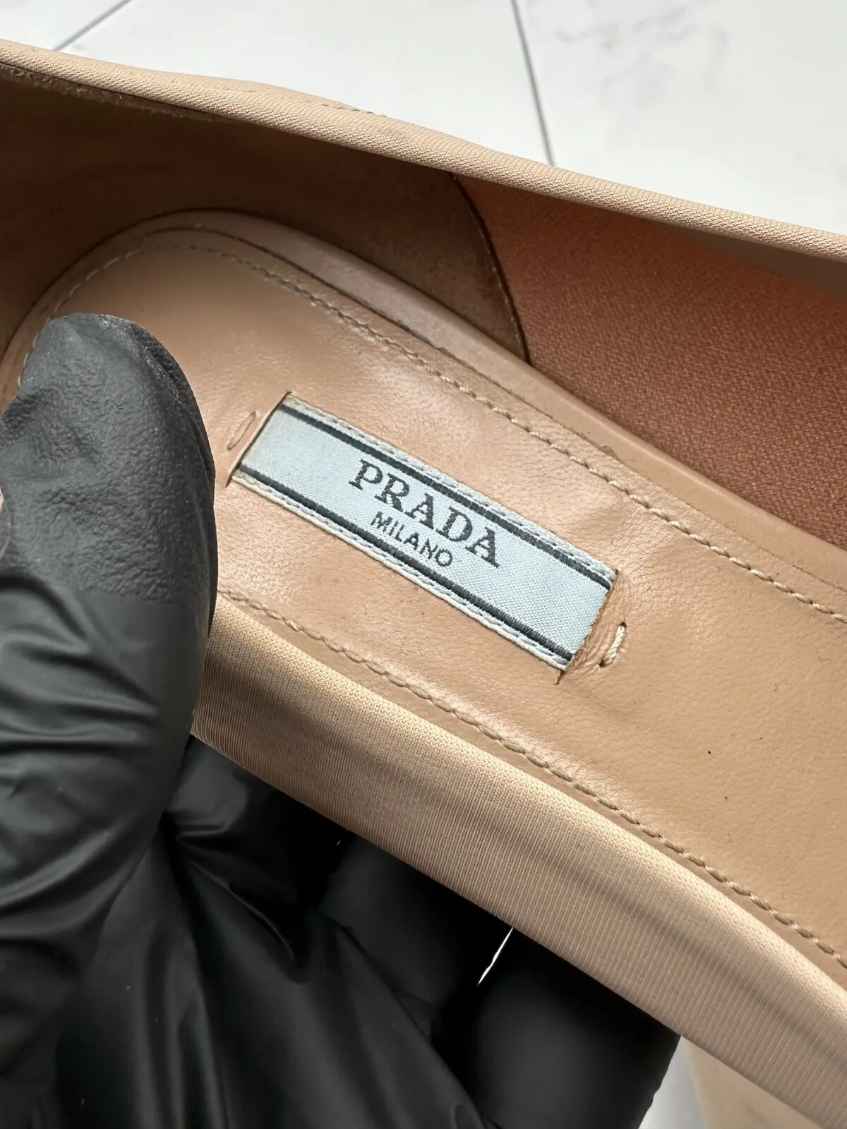 Prada Womens Beige Pumps Pointed Toe Heels Leather Classic Designer Shoes