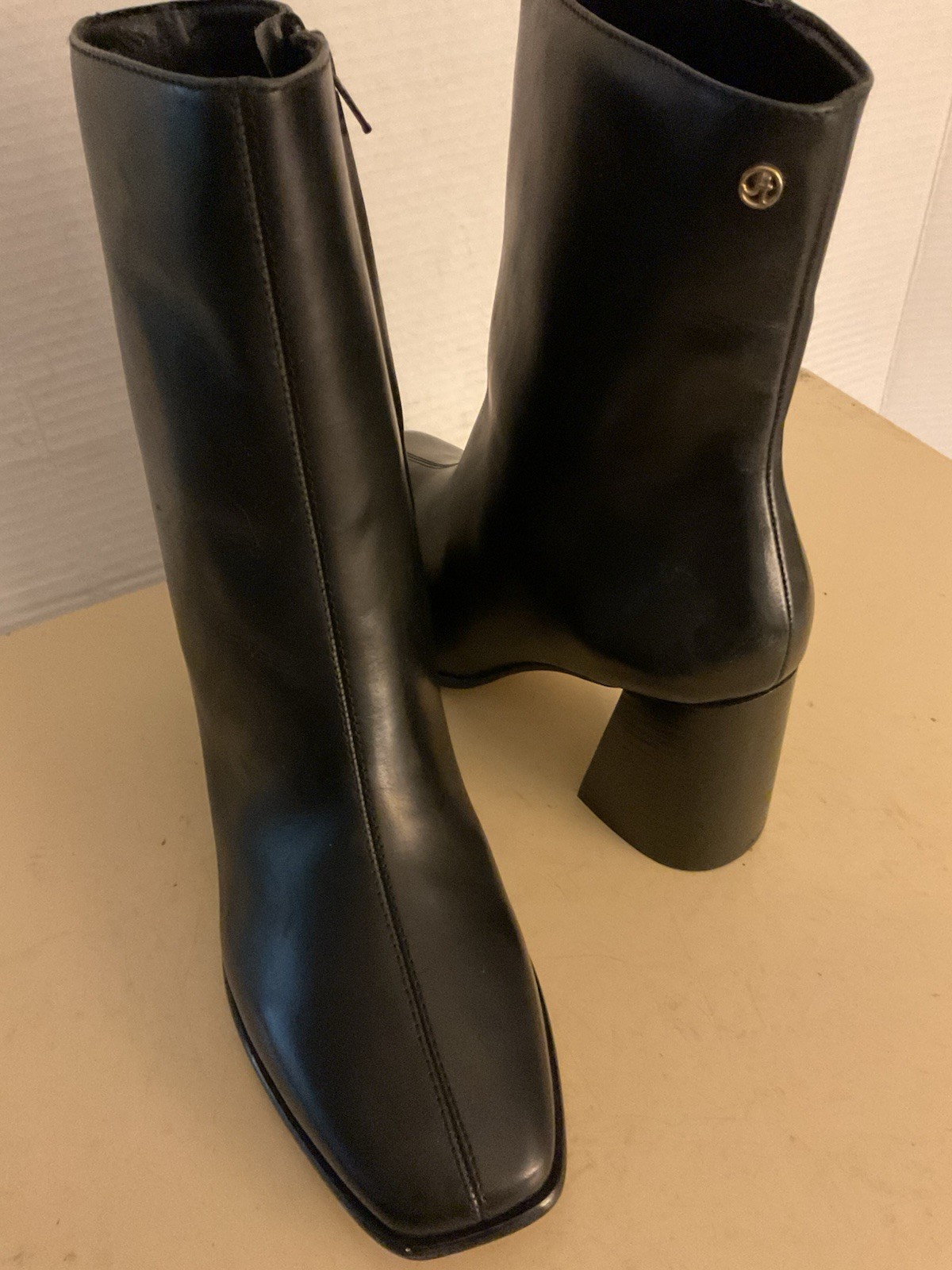 Jatarea Women Black Leather Chelsea Heel Boots US 11 Euro 42 UK 9