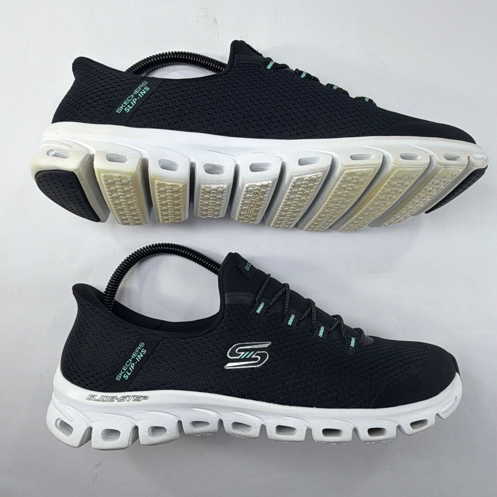 Skechers Slip-Ins Glide-Step Pursuit Sneakers Womens 9.5 Black Turquoise Walking