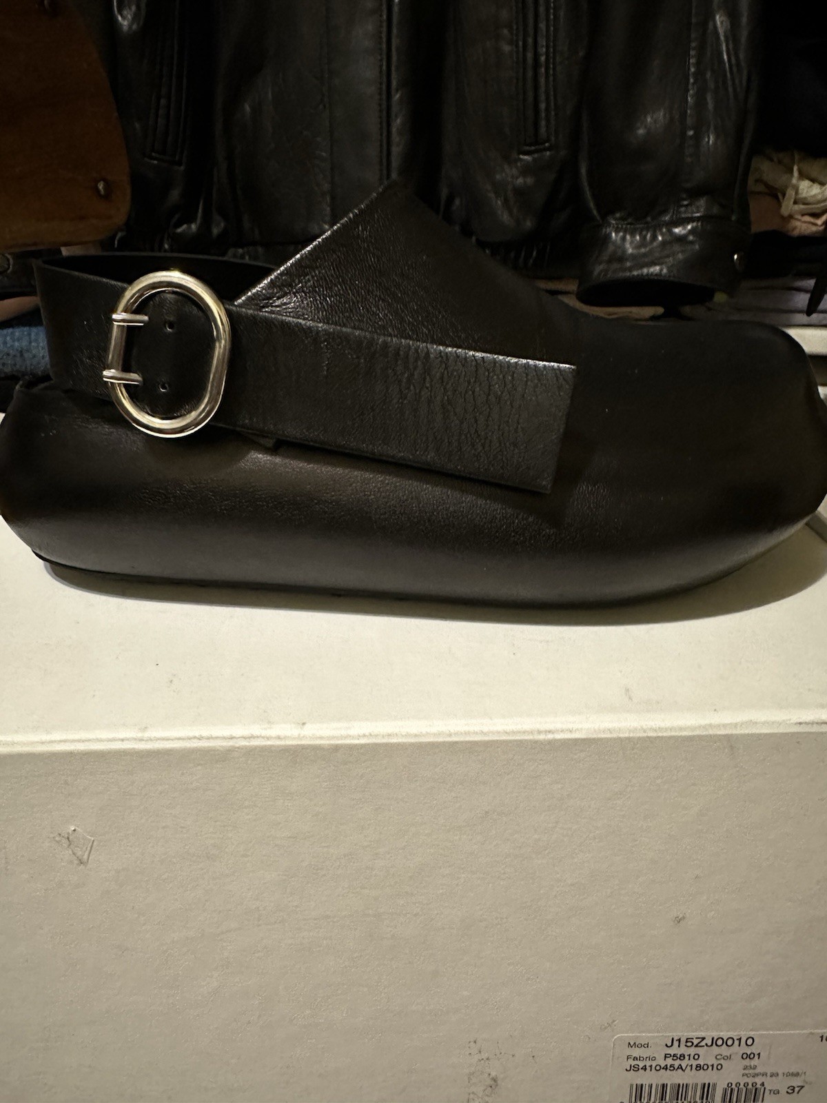 Retail $1,280 Jil Sander Sabot Leather Sandals Clogs 37 Black Mules Slide Italy