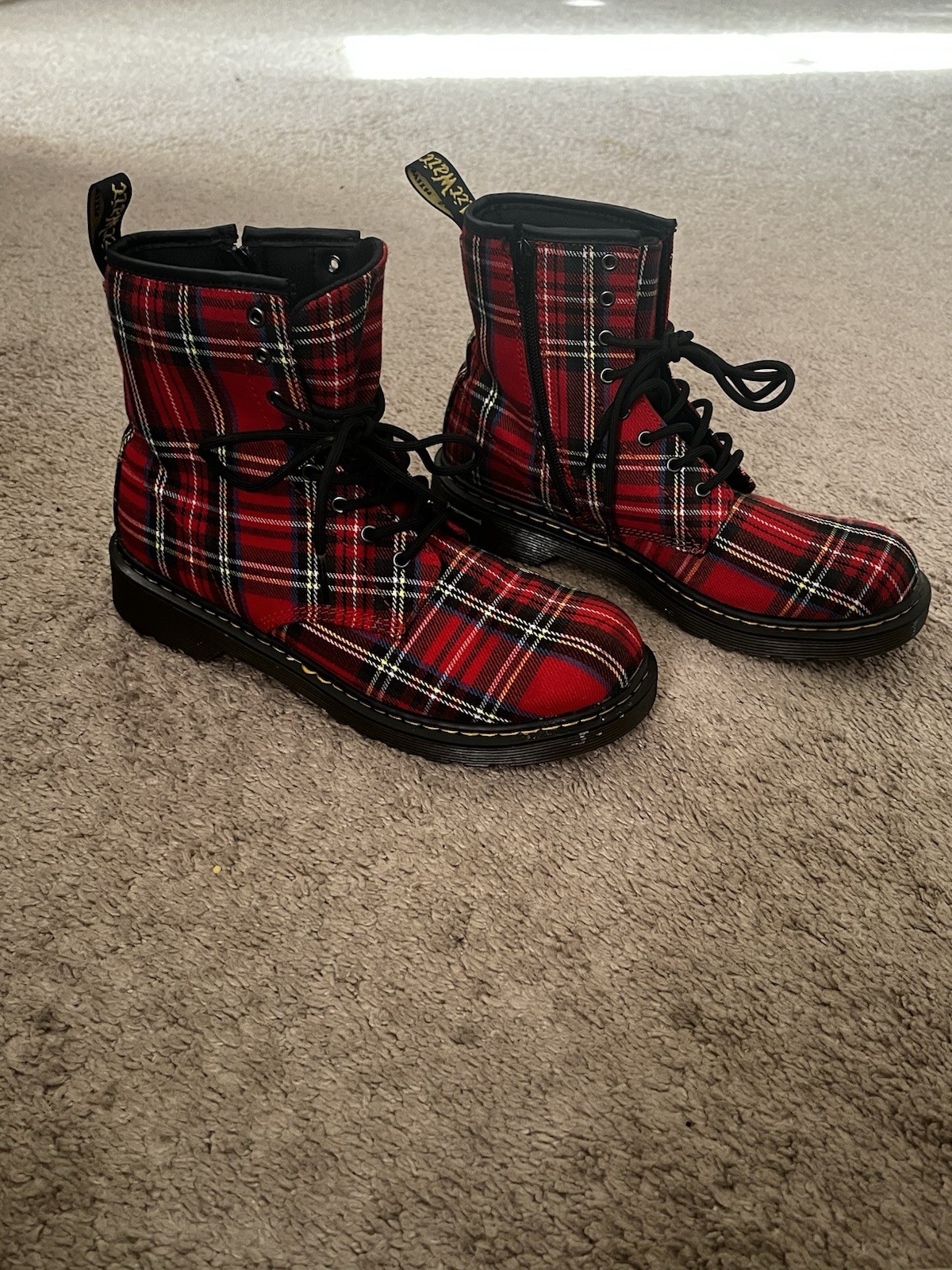 Dr. Martens Red 1460 Tartan Plaid Fabric Ankle Combat Boot Size 6 $50