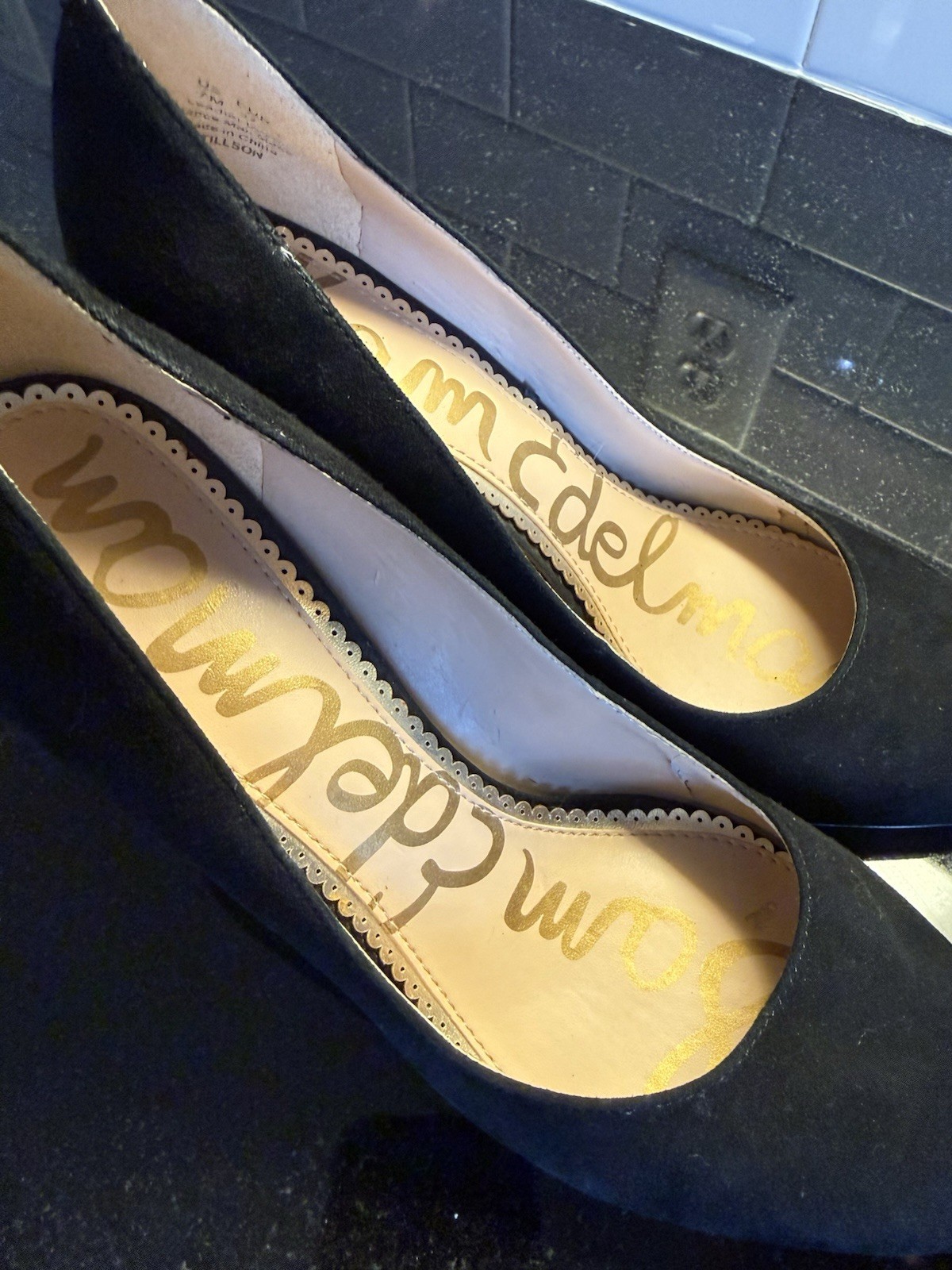 Sam Edelman Women’s Black Leather Pump Round Toe Slip On Block Heel US 7 M