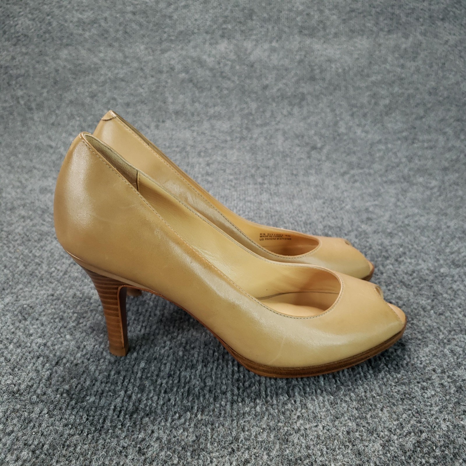 Cole Haan Shoes Womens Size 8 Beige Leather Peep Toe Pump Cone Heel Classic