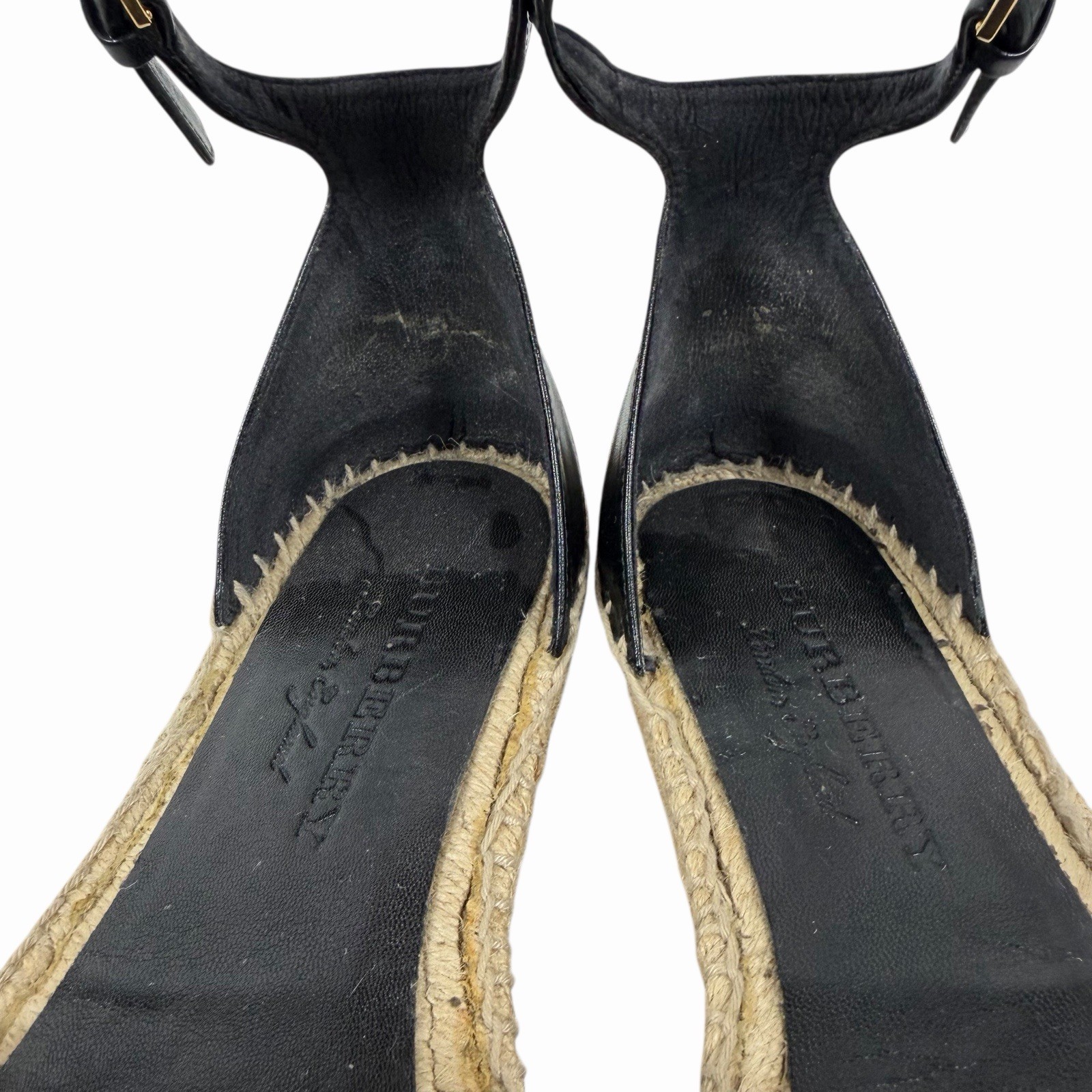 Burberry Abbington Nova Check Ankle Strap Espadrille Flats Black Women Size 41