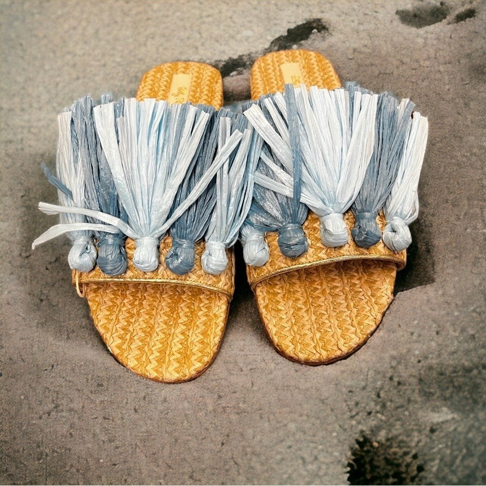 NIB Italian Polly Plume Brand Raffia & Tassel flats- Size: 41 (US 10/11)
