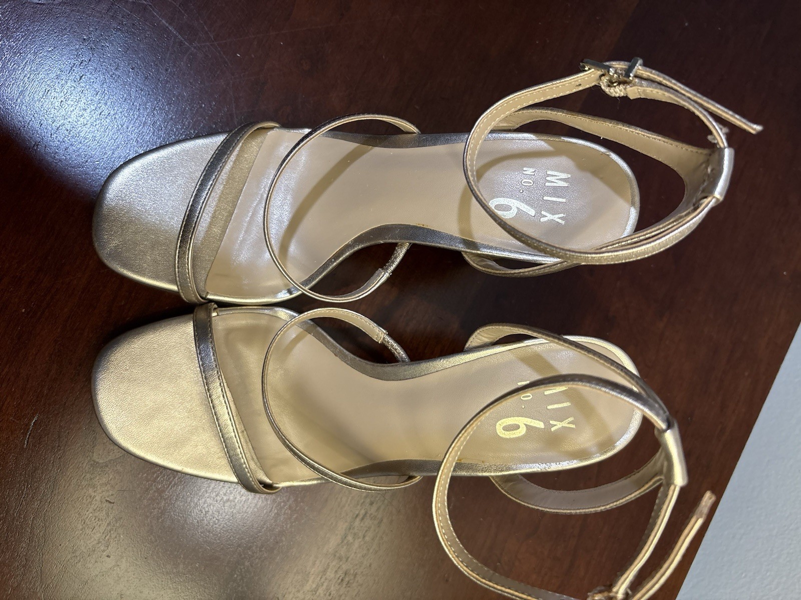 Mix No. 6 Aliciana Women Ankle Strap Block Heels Gold Sandals Size 7 M Summer
