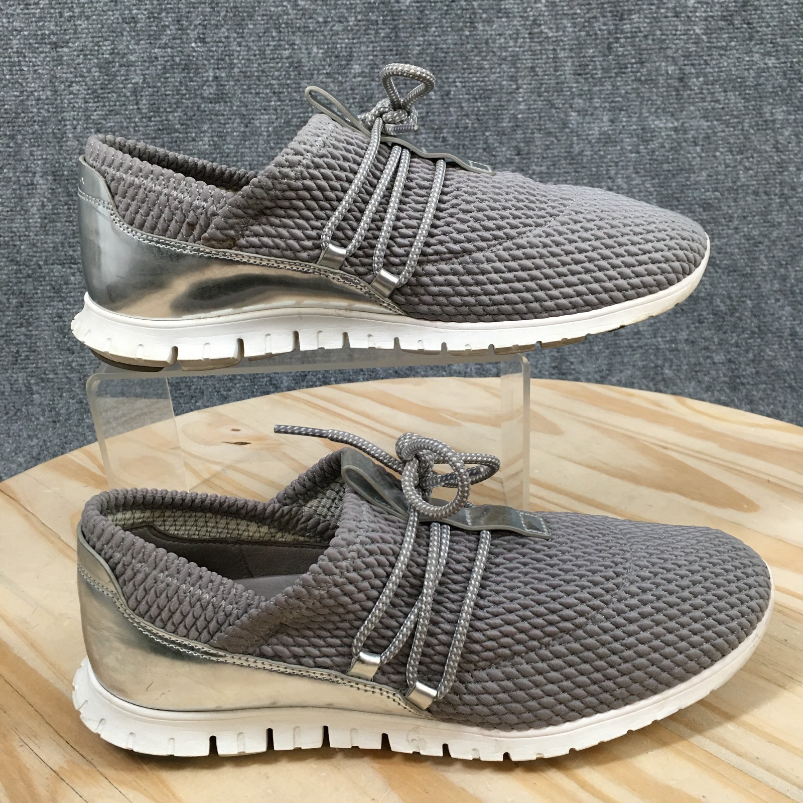 Cole Haan Zerogrand Sneaker Shoes Womens 8.5 B Quilted Lace Up Low Knit Gray