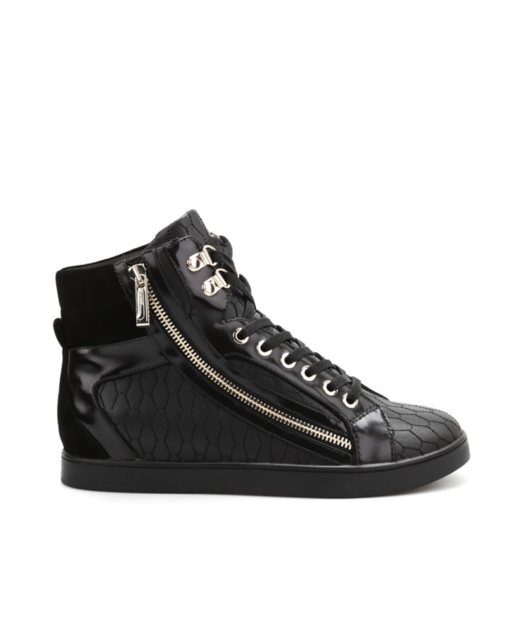 JUST CAVALLI Hive Leather High Top Sneakers Size 39 Made In Italy Black