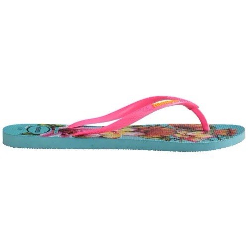 Havaianas Blue Pink Hawaiian Floral Flip Flops Youth Size 3/4 Y