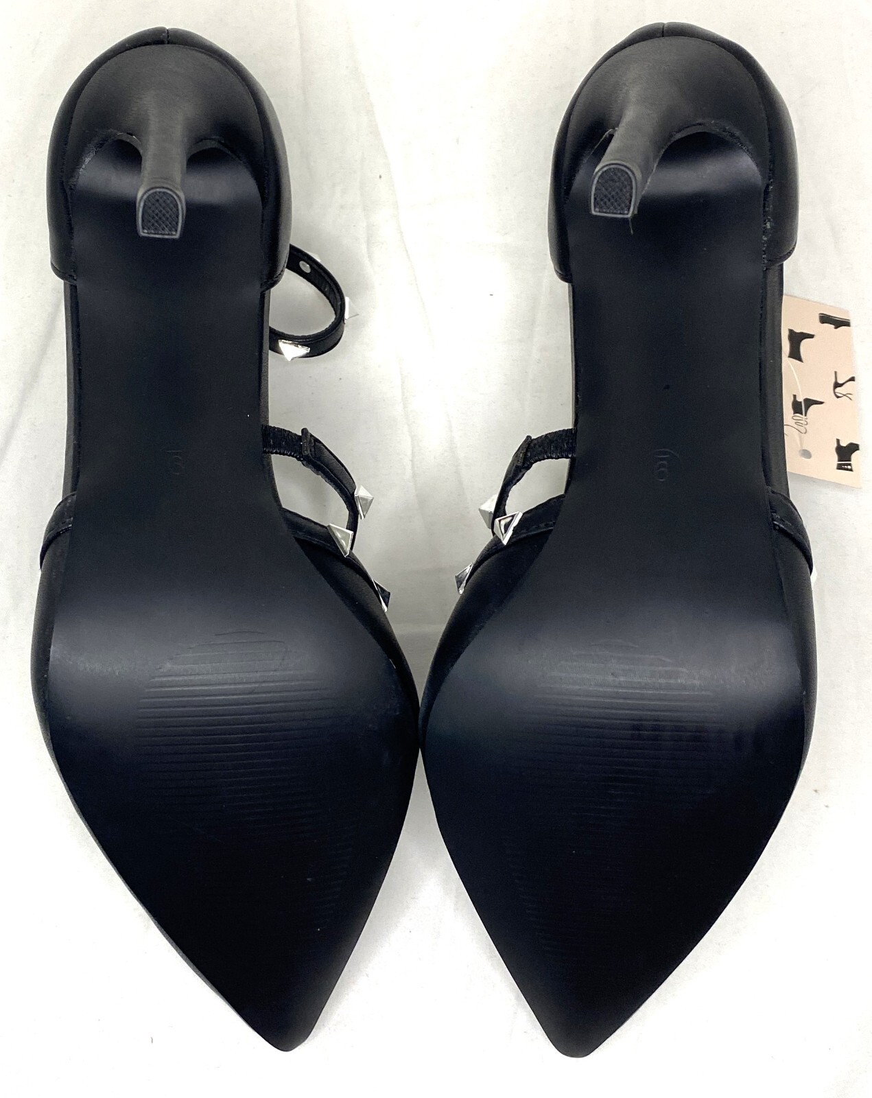 Mysoft Pointed Toe Studded Ankle Strap Stiletto Heel Pumps Black Size 9